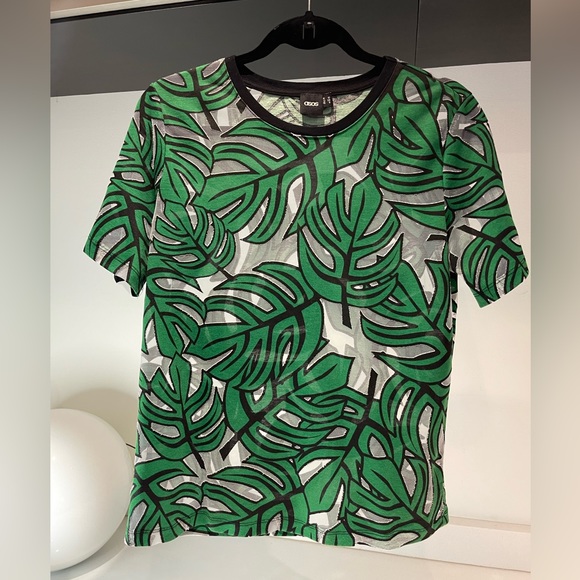 ASOS stunning sheer green black palm resort women’s Shirt Size Medium - Picture 1 of 7